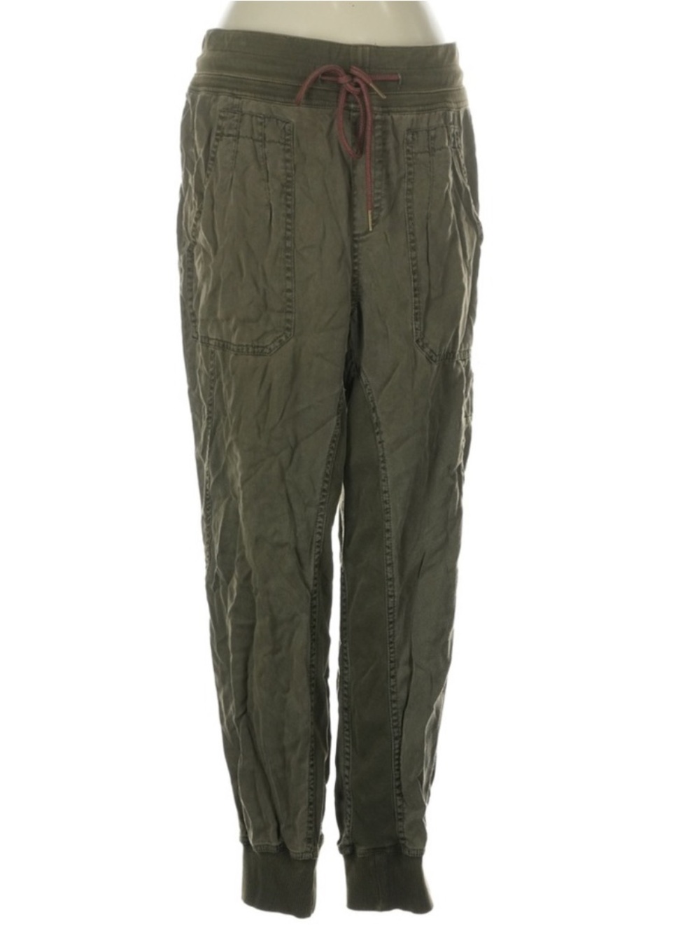 Anthropologie Olive Green Drawstring Jogger Pants with Burgundy Tie